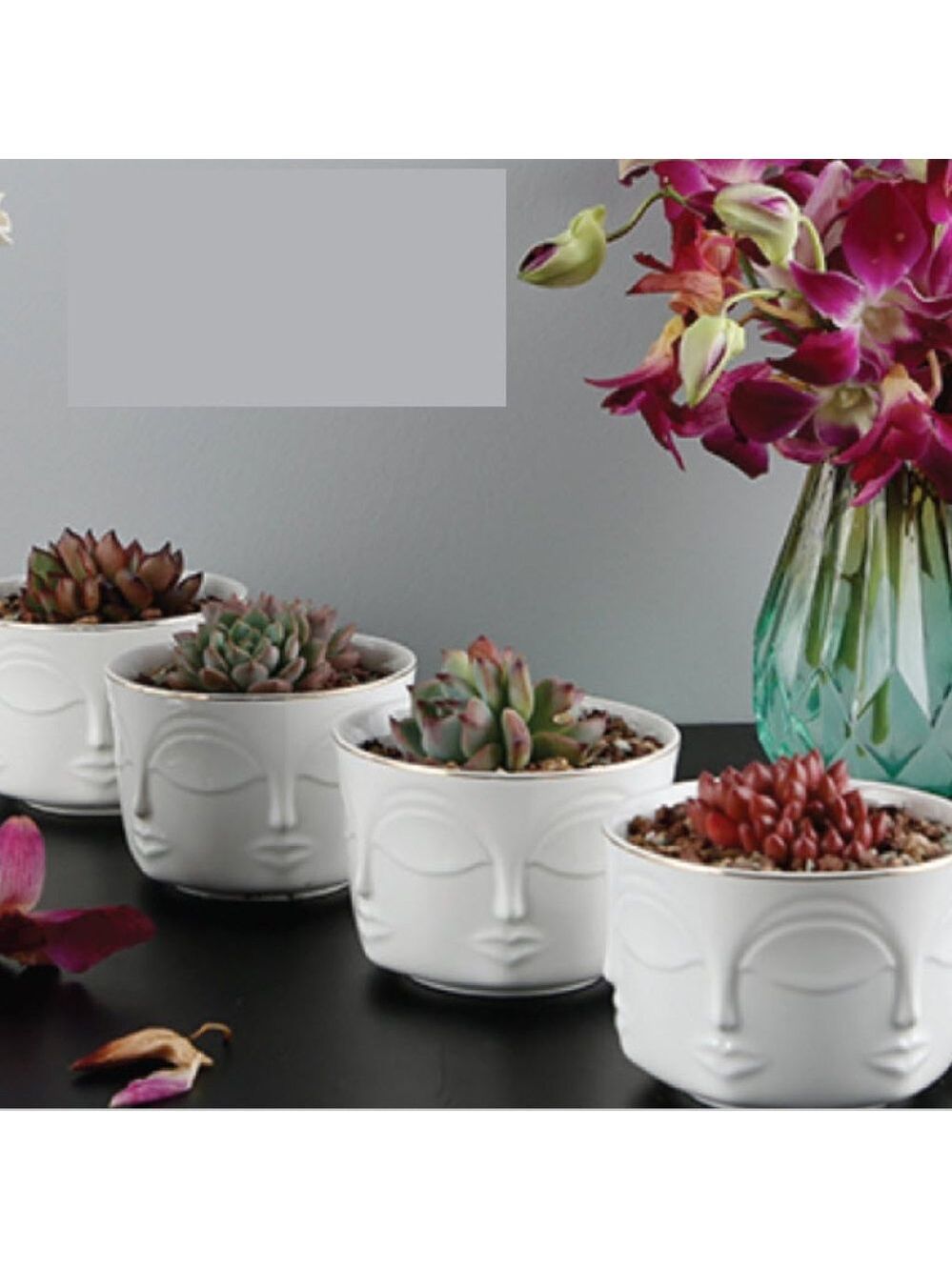 Set of 4 Stunning Face Pot Indoor Planter - Picture 1 of 4
